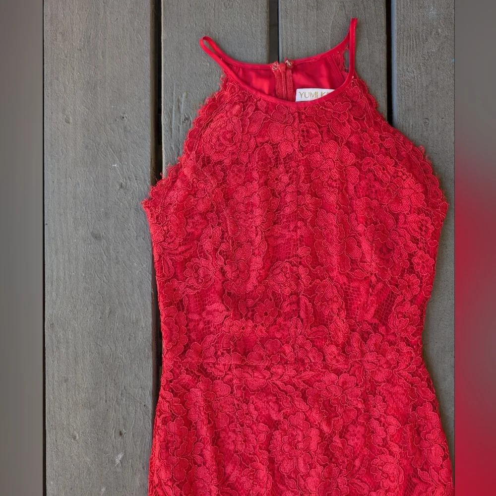 Yumi‎ Kim Red Lace Halter Fitted Bodycon Sheath Dress S Cocktail - Picture 4 of 8